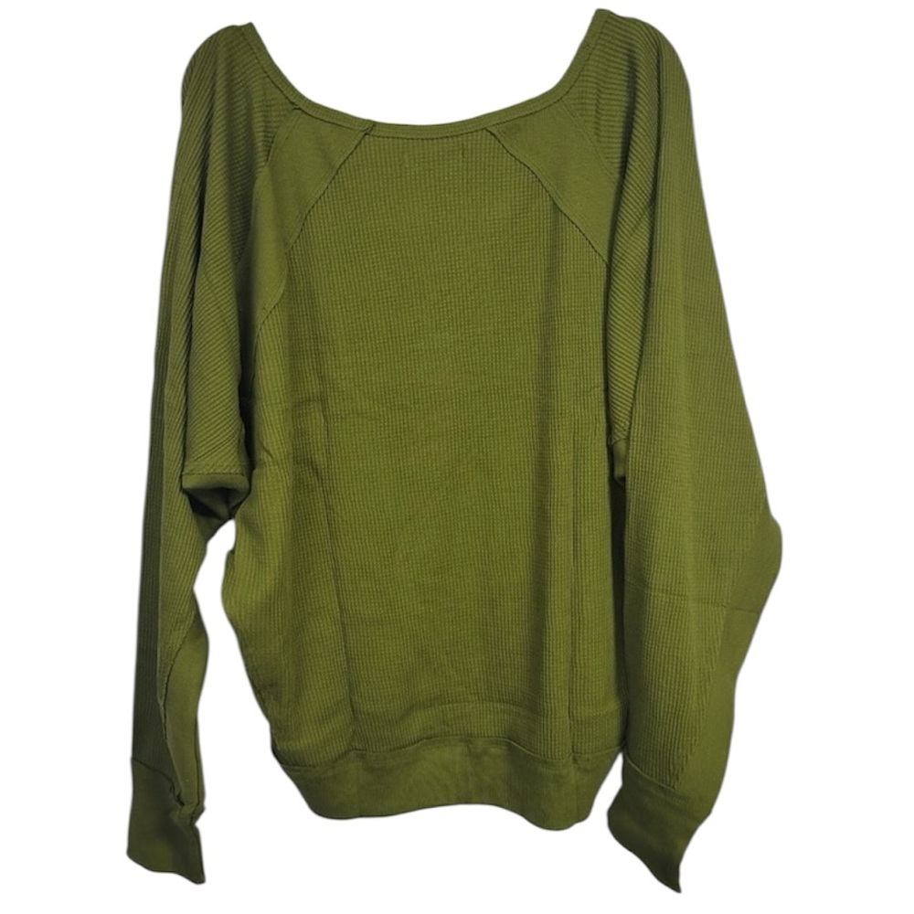 Free People Santa Clara Thermal Long Sleeve V-Neck Top Med Green Ferngully Boho - Picture 5 of 5